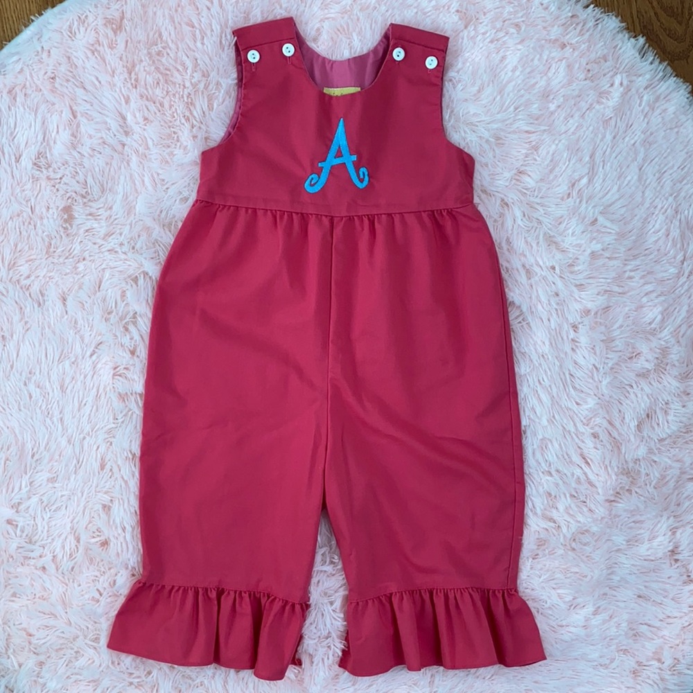 This & That “A” Embroidered Hot Pink Jumper 24mo - EUC